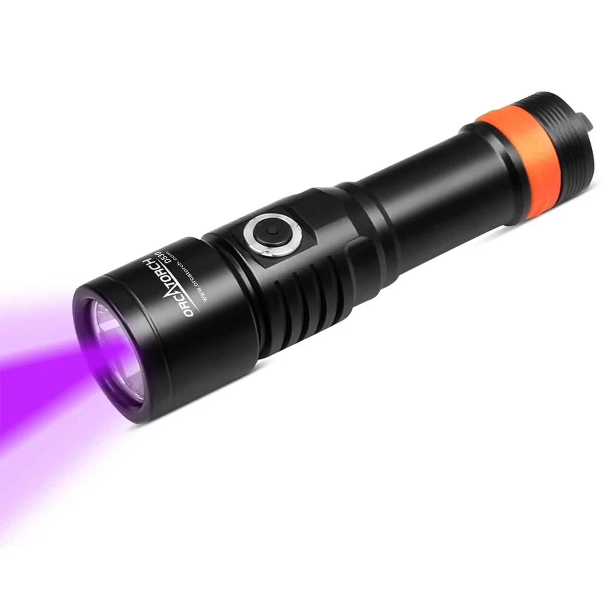 강력한 LED UV 손전등 충전식 스쿠버 다이빙 라이트 램프 전문 다이빙 토치 ORCATORCH D530 기본 다이빙 손전등